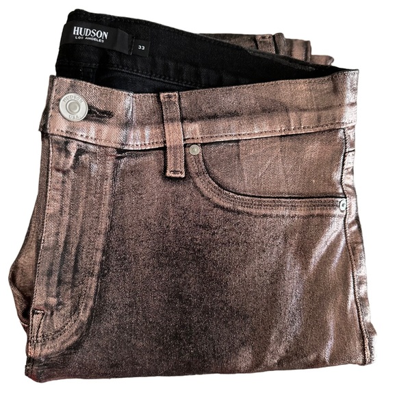 💖HUDSON METALLIC COATED NICO SKINNY JEANS ROSE GOLD 33💖 - Picture 5 of 11